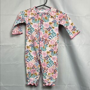 Mud pie pink floral one piece cotton jumpsuit size 0-3 months Pit